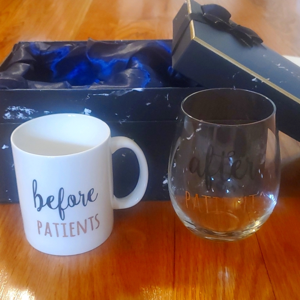 Before Patients After Patients mug and wine glass